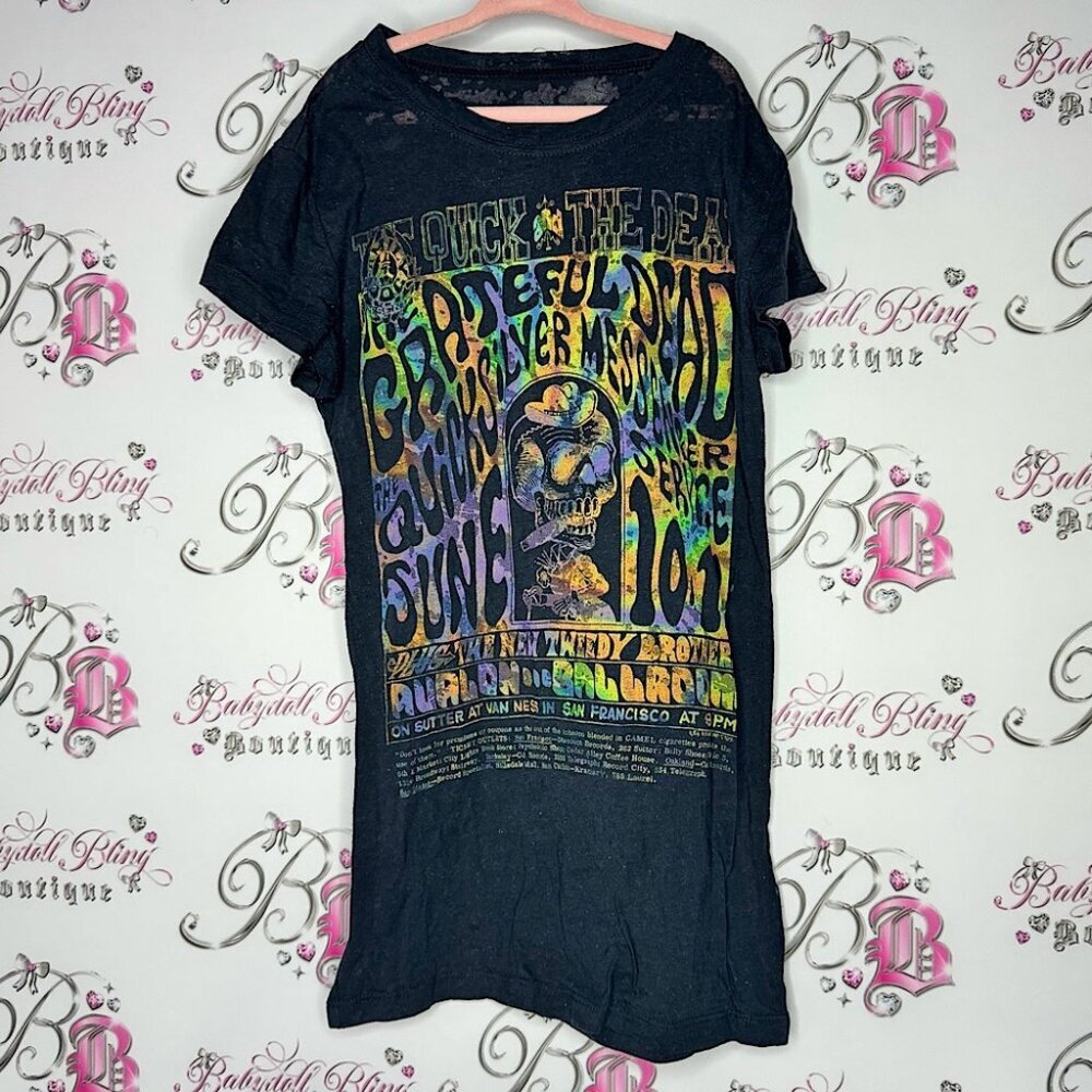 Grateful Dead & Quicksilver Avalon Ballroom Black Shirt skull Ladies Cut /No Tag